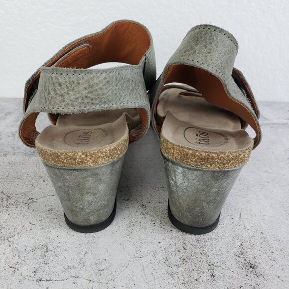 TAOS Carousel 2 Cork Wedge Leather Sandal Gray size 38 US 7/7.5 Lagenlook Boho - Picture 10 of 16